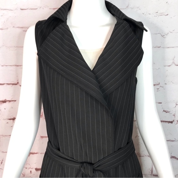 MAX STUDIO Pinstripe belted Twill Drape Vest Dress NWT Black & Grey XS Runs big - Picture 4 of 15